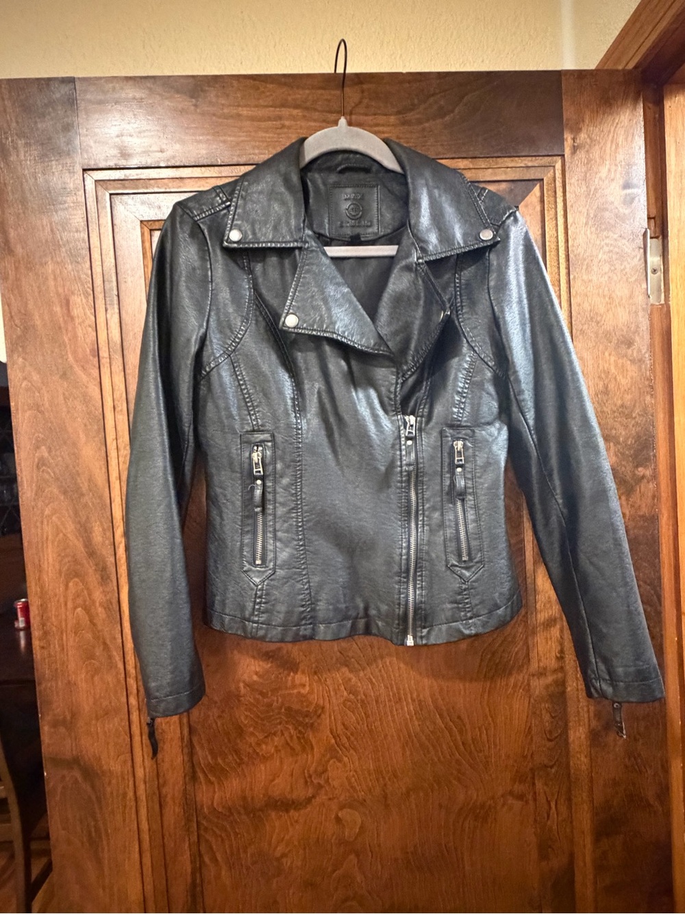 Max Studio Black Faux Leather Moto Jacket with Zip Pockets